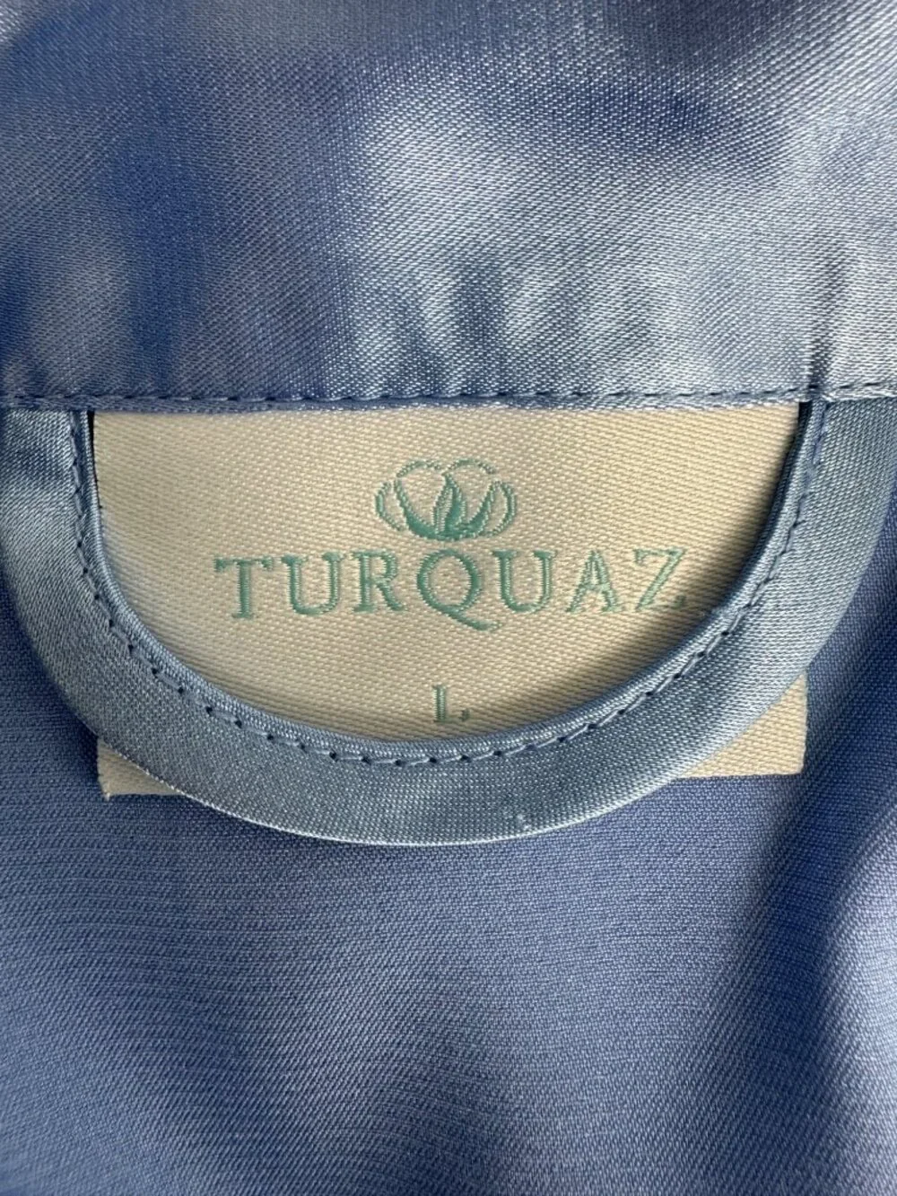 Women's Turquaz Carmen Satin Kimono Robe Blue Wrap Tie Waist Sz L